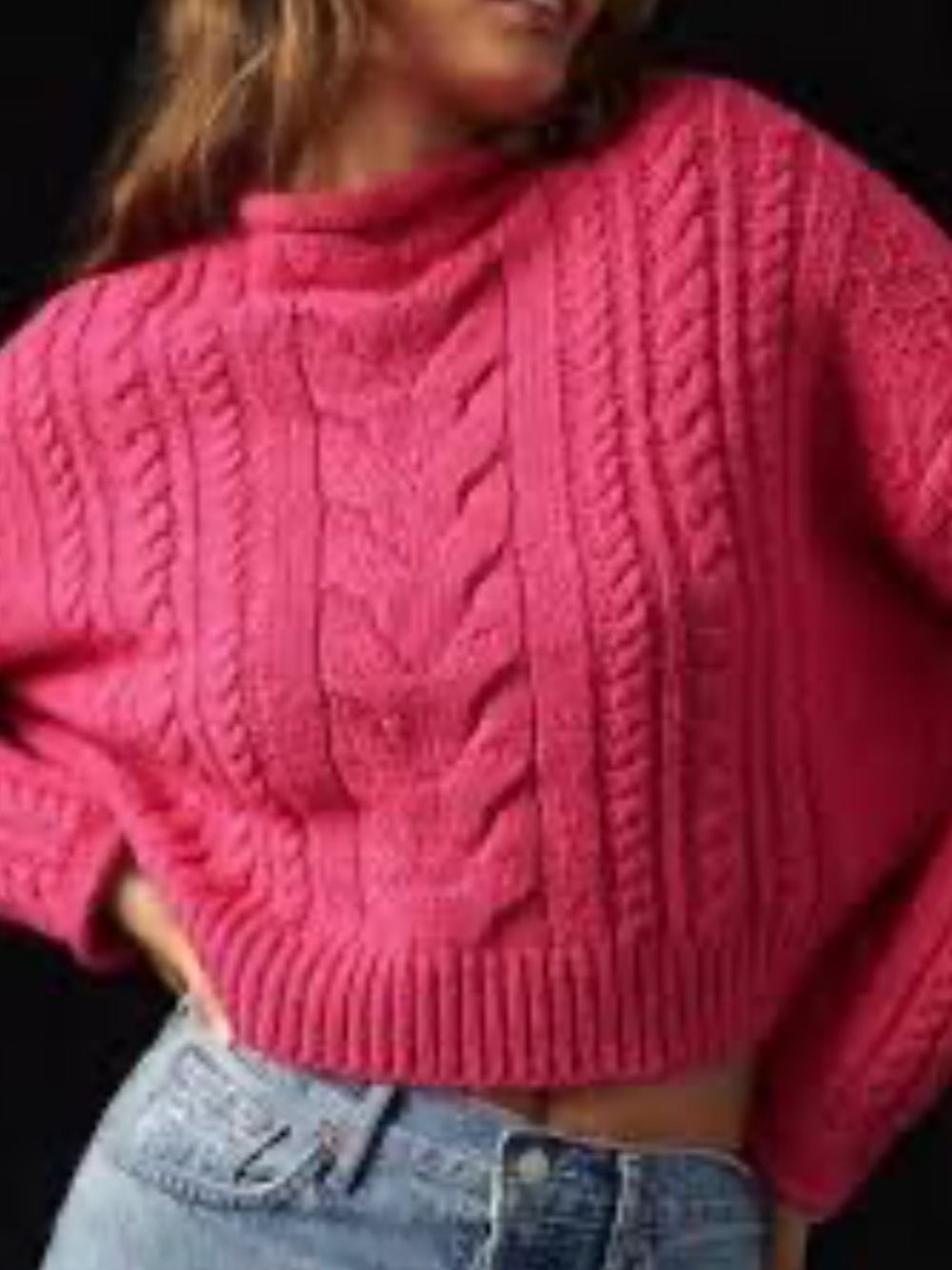 Pilcro Anthropologie Hot Pink Cable Knit Women's Sweater
